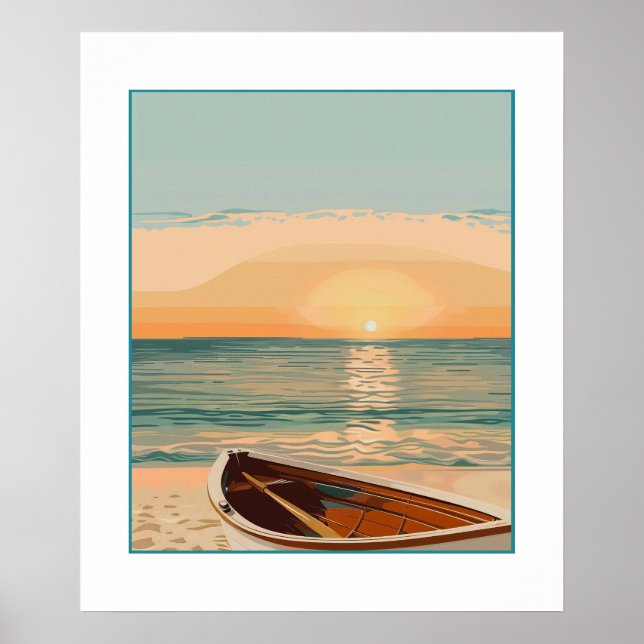 Beached boat at sunset poster (Front)