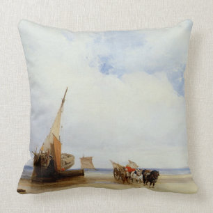 Beached Vessels and a Wagon near Trouville, c.1825 Cushion