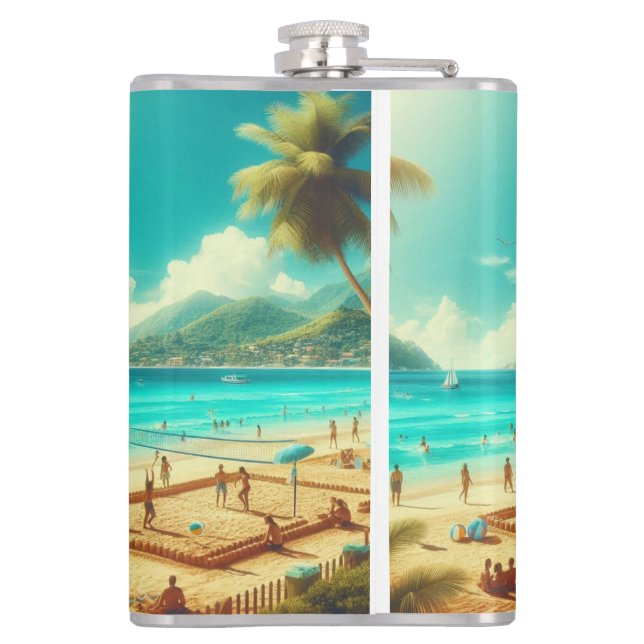 Beaches are serene paradises hip flask (Back)