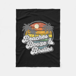 Beaches Booze And Besties Funny Retro 70s Beach Wo Fleece Blanket