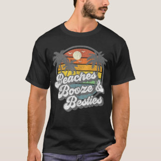 Beaches Booze and Besties Funny Retro 70s Beach Wo T-Shirt