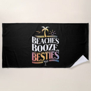 Beaches Booze & Besties Coconut Tree Summer  Beach Towel