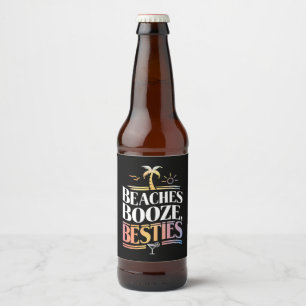 Beaches Booze & Besties Coconut Tree Summer Beer Bottle Label