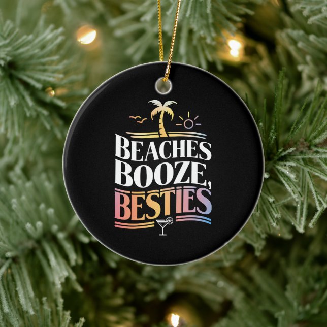Beaches Booze & Besties Coconut Tree Summer  Ceramic Ornament (Tree)