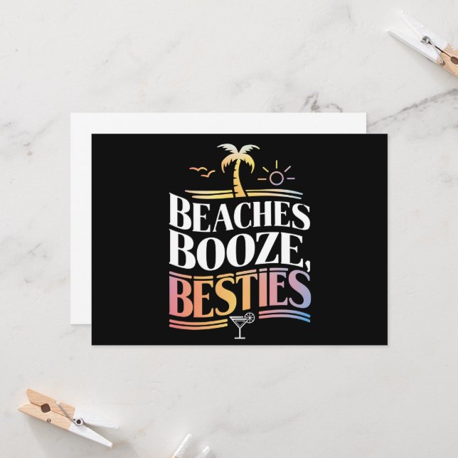 Beaches Booze & Besties Coconut Tree Summer  Invitation (Front/Back In Situ)