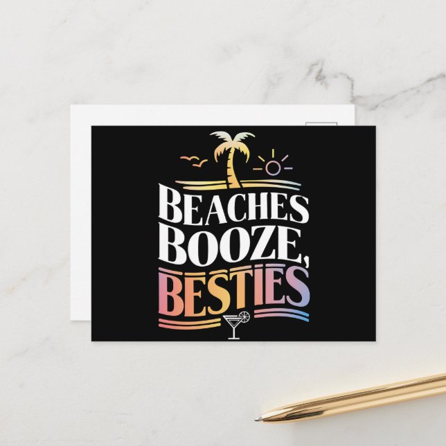 Beaches Booze & Besties Coconut Tree Summer  Postcard (Front/Back In Situ)