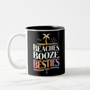 Beaches Booze & Besties Coconut Tree Summer  Two-Tone Coffee Mug
