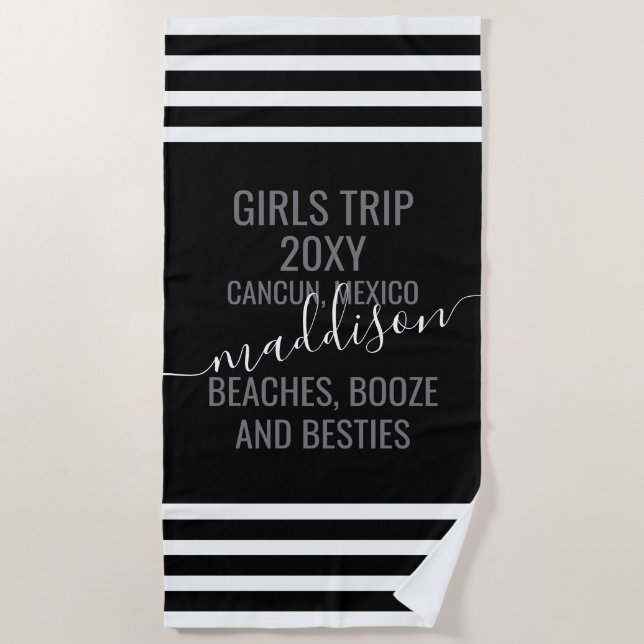 Beaches Booze Besties Personalised Bachelorette Beach Towel (Front)