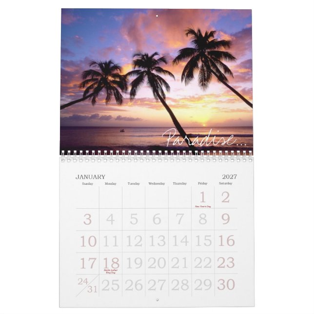 Beaches Calendar (Jan 2027)