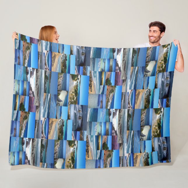Beaches In A Photo Collage, Fleece Blanket (In Situ)