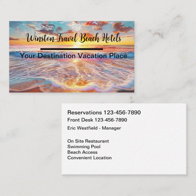 Beachfront Hotel Travel Business Cards (Front/Back)