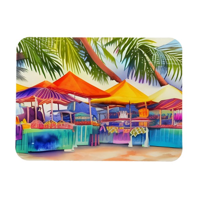 Beachfront Market Stalls Watercolor   Magnet (Horizontal)