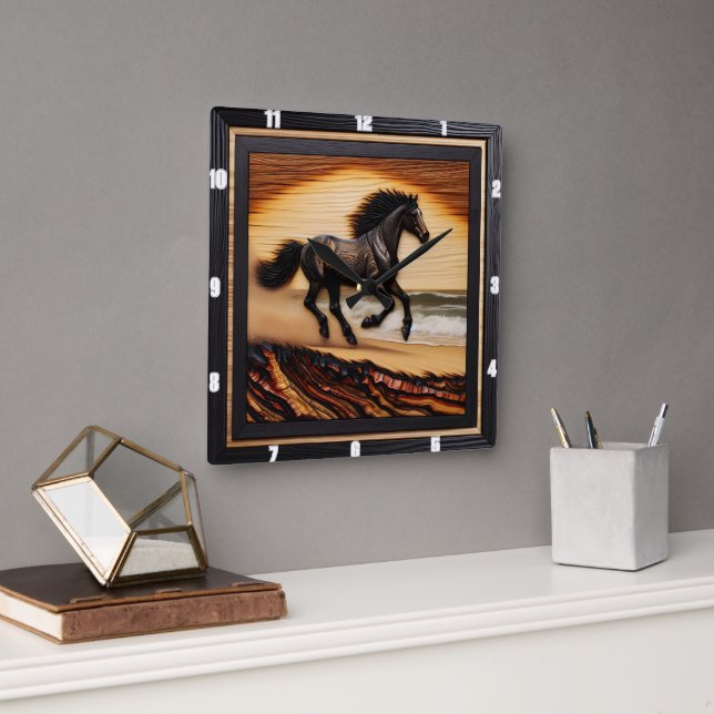 Beachfront Morgan Dash: Burned Charred Art Square Wall Clock (Office)