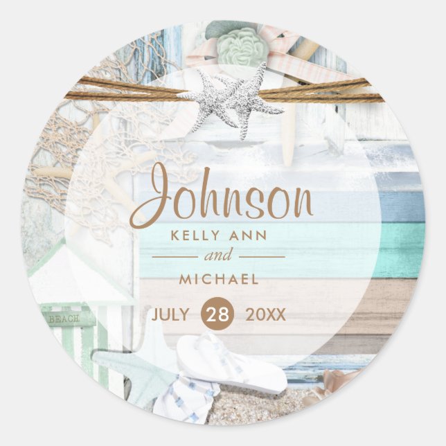 Beachfront Wedding Classic Round Sticker (Front)
