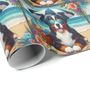 Beachside Bernese Bliss: Cool Dog with Sunglasses Wrapping Paper