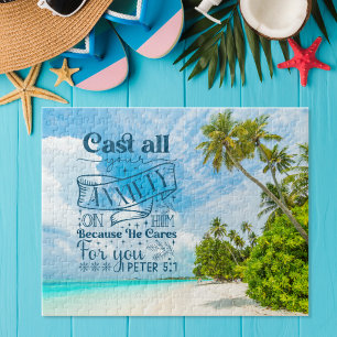 Beachside Blessings: 1 Peter 5:7 Bible verse Jigsaw Puzzle