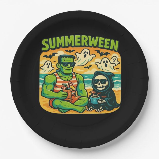 Beachside Boogeymen - Retro Summerween Vibes Class Paper Plate (Front)