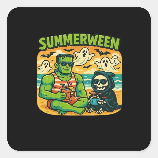 Beachside Boogeymen - Retro Summerween Vibes Class Square Sticker (Front)