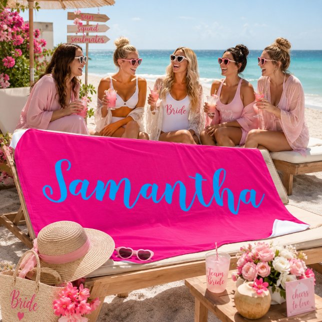 Beachside Bride Tribe Hot Pink  Beach Towel (Creator Uploaded)