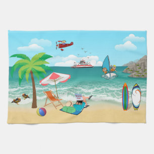 Beachside Family Fun Tea Towel