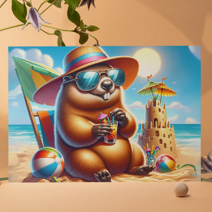 Beachside Groundhog Holiday Postcard