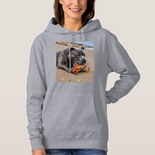 "Beachside Pals: A Staffy and Its Crab Companion" Hoodie
