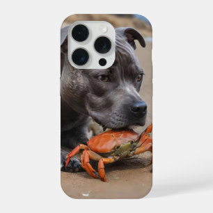 "Beachside Pals: A Staffy and Its Crab Companion" iPhone 15 Pro Case