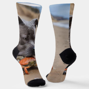 "Beachside Pals: A Staffy and Its Crab Companion" Socks