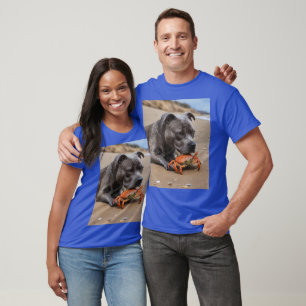 "Beachside Pals: A Staffy and Its Crab Companion" T-Shirt
