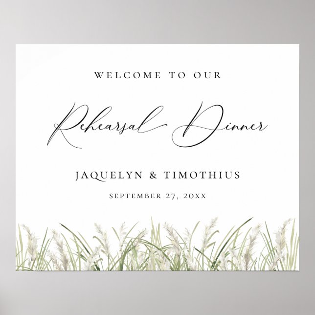 Beachside Pampas Grass Rehearsal Dinner Poster (Front)