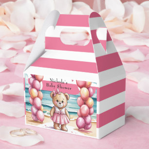 Beachside Teddy Bear Balloon Girl Baby Shower  Favour Box