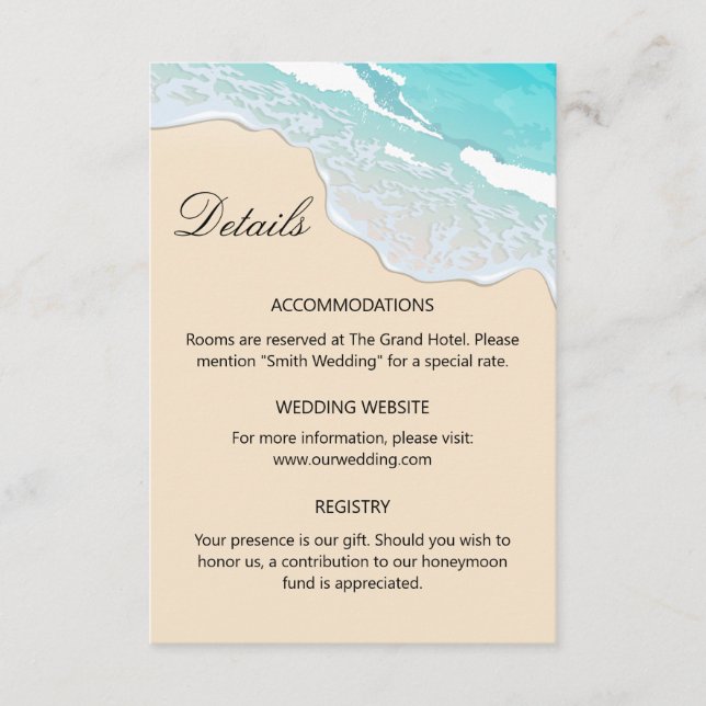 Beachside Tropical Celebration Guest Information Enclosure Card (Front)