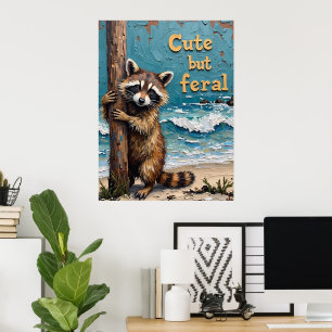 Beachside Wanderer: Racoon on the Post Poster