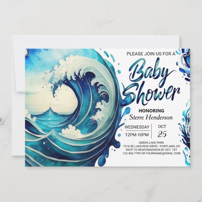 Beachside Waves Chic Baby Shower Invitation (Front)