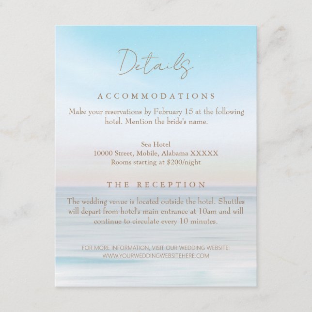 Beachside Wedding Venue Details Enclosure Card (Front)