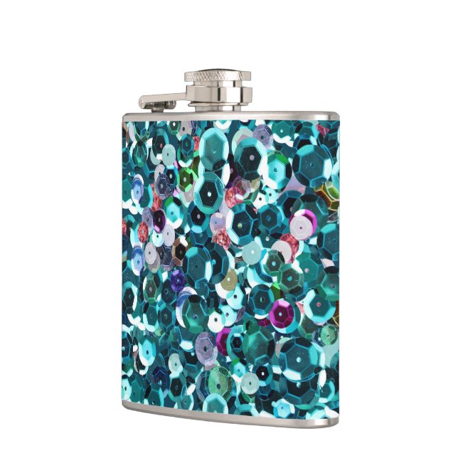 Beachy Aqua Blue Faux Sequins Hip Flask (Left)