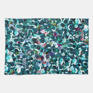 Beachy Aqua Blue Faux Sequins Tea Towel