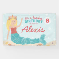 Beachy Birthday Mermaid Peach Teal Banner