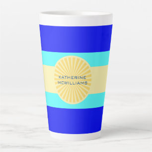 Beachy Bliss: Ocean Blues and Sunny Hues-Stripes- Latte Mug