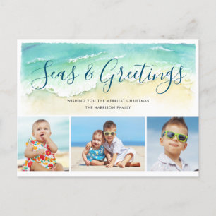 Beachy Blue 3-Photo Seas & Greetings Holiday Postcard
