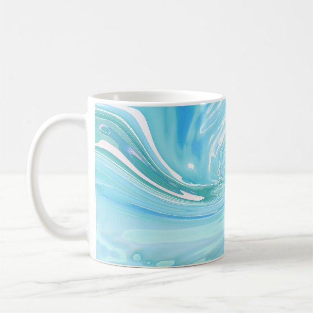Beachy Blue Abstract Acrylic Pour Coffee Mug (Left)