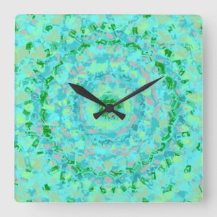 Beachy Blue and Green Abstract Square Wall Clock