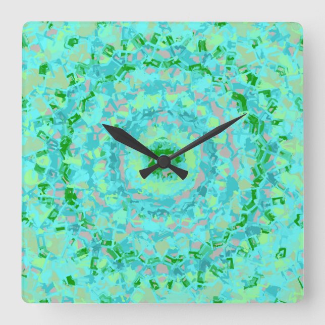 Beachy Blue and Green Abstract Square Wall Clock (Front)