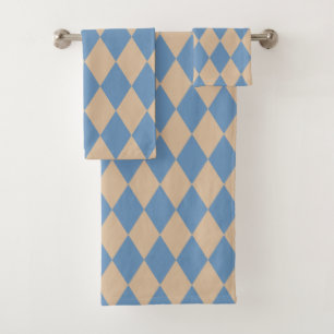 Beachy Blue and Tan Harlequin Bath Towel Set