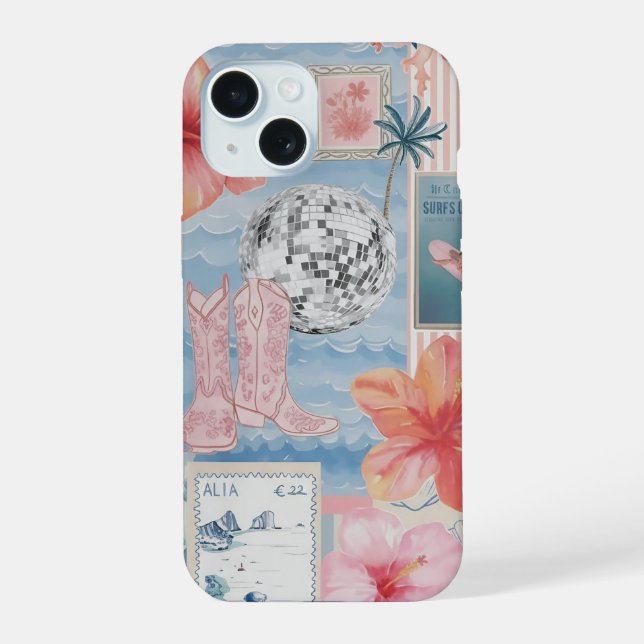 Beachy Blue Coquette Coastal Collage Preppy Cute  iPhone 15 Case (Back)