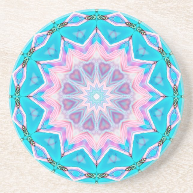Beachy Boho Love Mandala Pink & Blue Mandala Coaster (Front)
