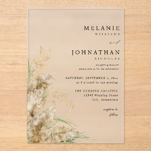 Beachy Boho Pampas Grass Wedding 2 Acrylic Invitations