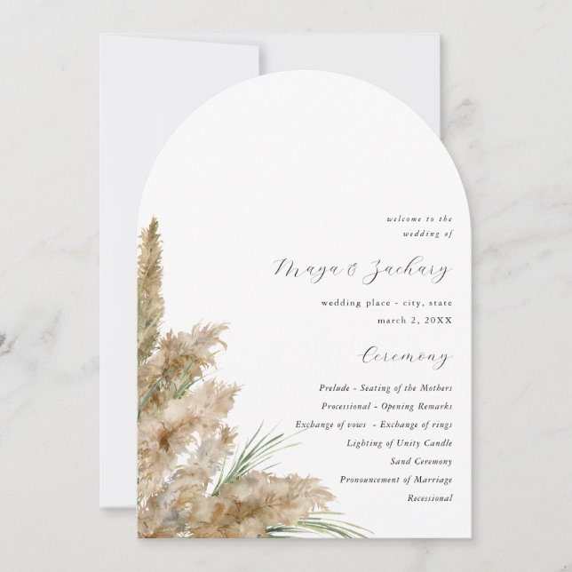 Beachy Boho Pampas Grass Wedding Program Arch (Front)