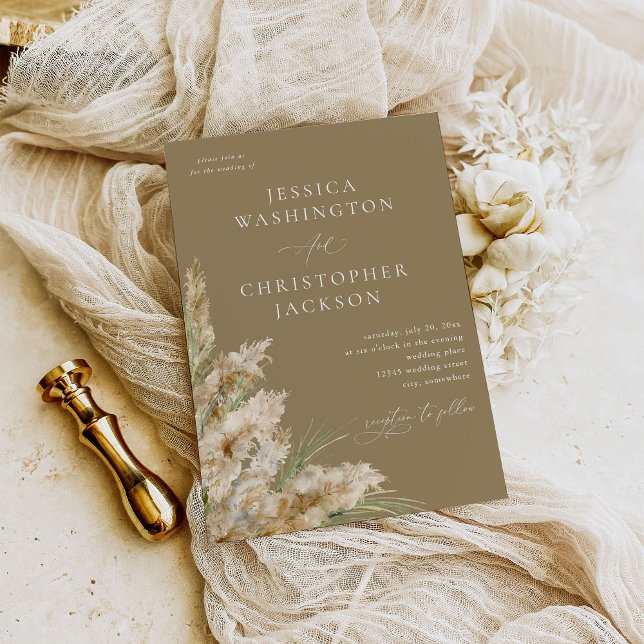 Beachy Boho Pampas Grass Wedding V2- Taupe Invitation (Creator Uploaded)