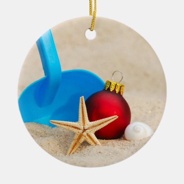 Beachy Christmas Ceramic Tree Decoration (Front)